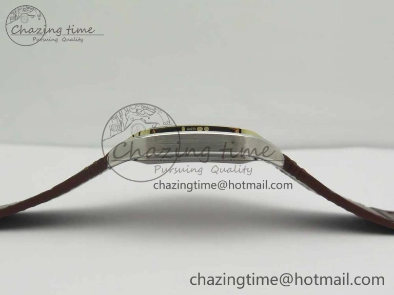 Durable Santos de Cartier 40mm 2018 V6F 1:1 Best Edition White Dial YG Bezel on Deep Brown Leather Strap MIYOTA 6143