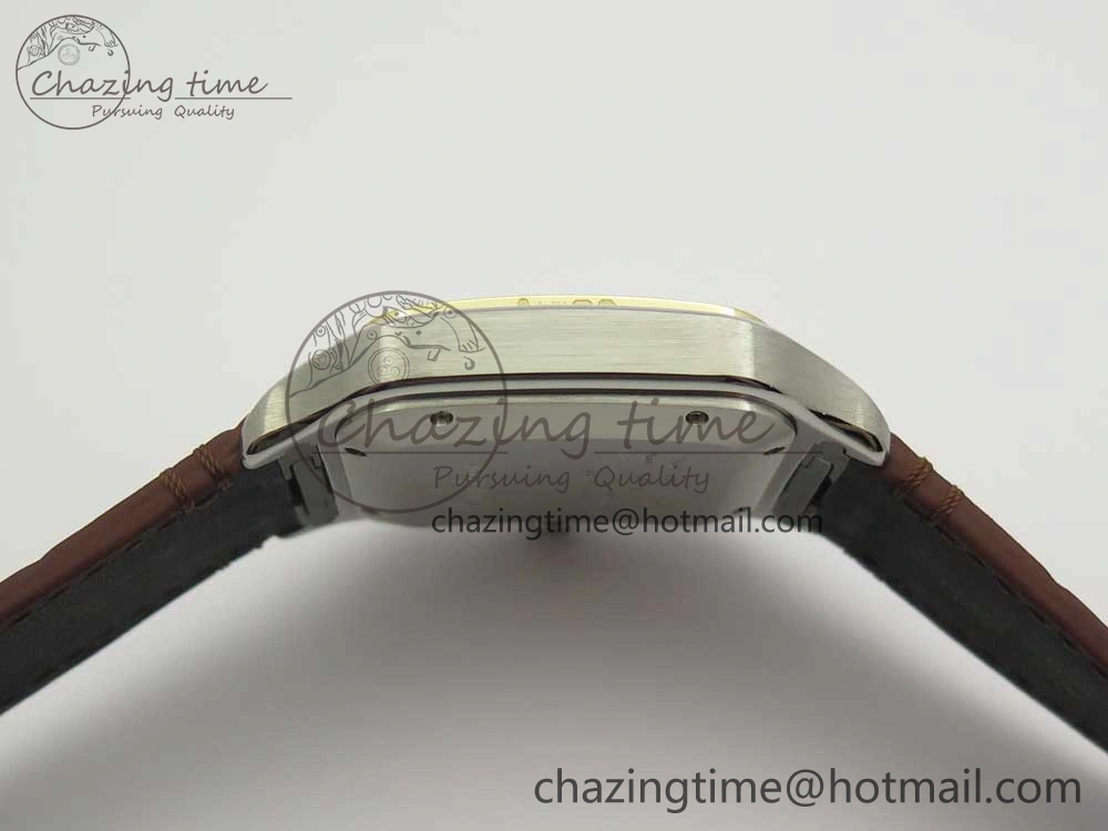 Durable Santos de Cartier 40mm 2018 V6F 1:1 Best Edition White Dial YG Bezel on Deep Brown Leather Strap MIYOTA 6143