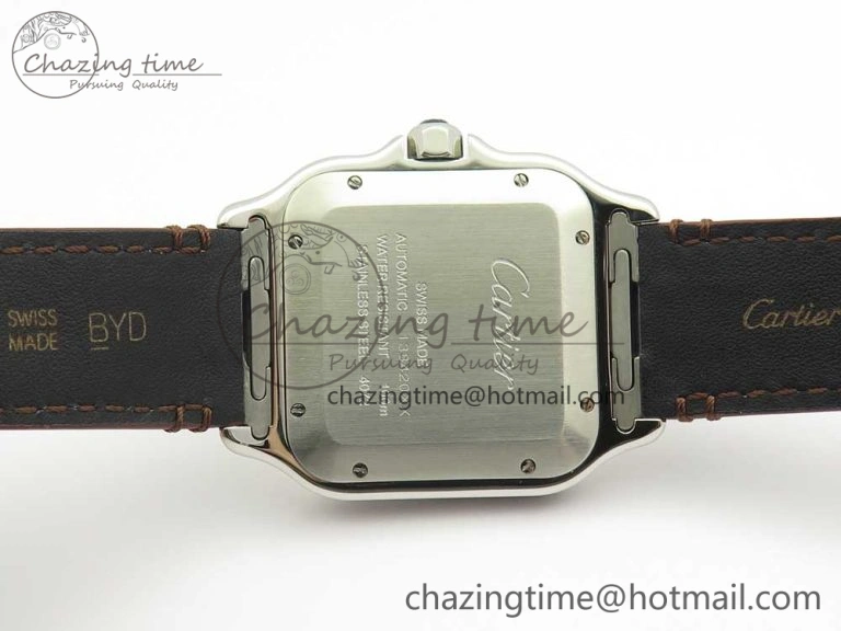 Durable Santos de Cartier 40mm 2018 V6F 1:1 Best Edition White Dial YG Bezel on Deep Brown Leather Strap MIYOTA 6143