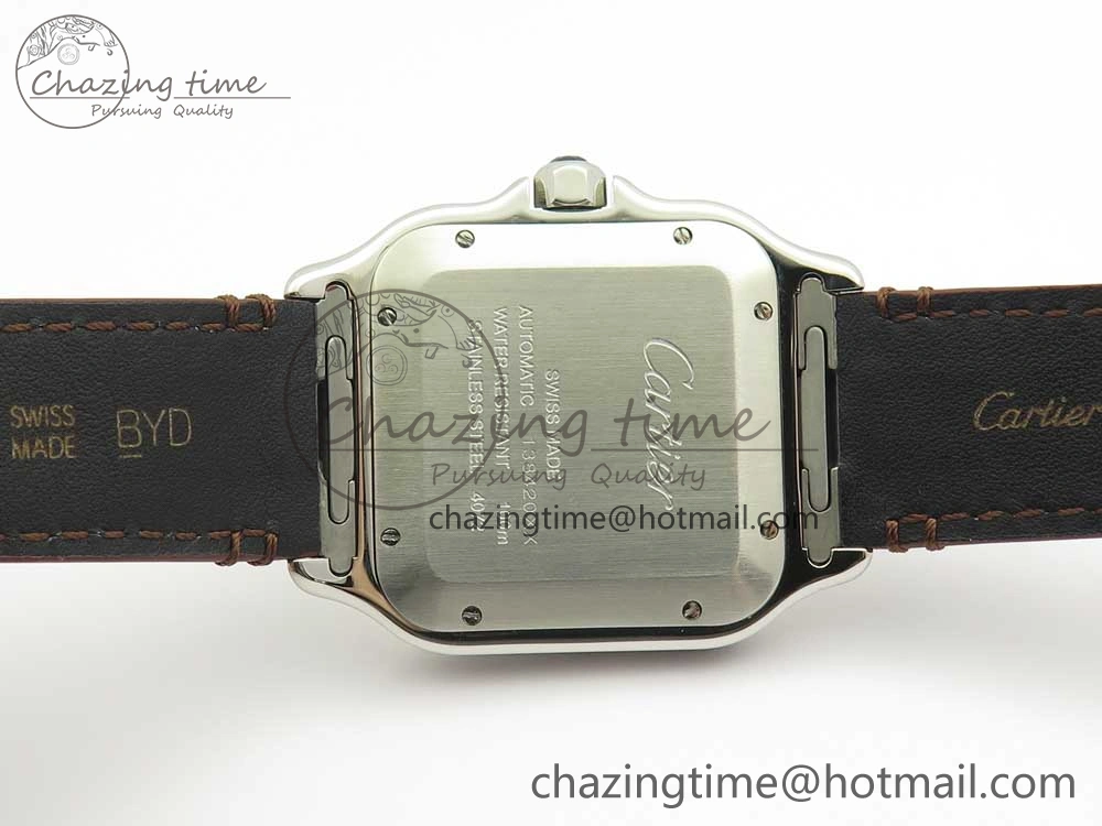 Durable Santos de Cartier 40mm 2018 V6F 1:1 Best Edition White Dial YG Bezel on Deep Brown Leather Strap MIYOTA 6143