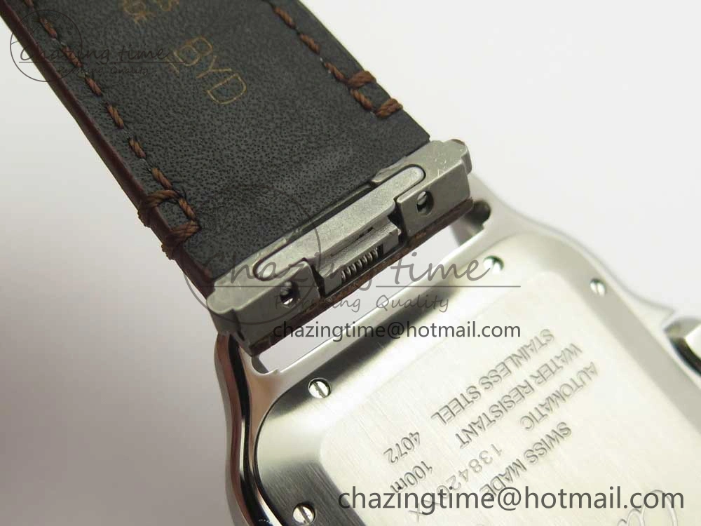 Durable Santos de Cartier 40mm 2018 V6F 1:1 Best Edition White Dial YG Bezel on Deep Brown Leather Strap MIYOTA 6143