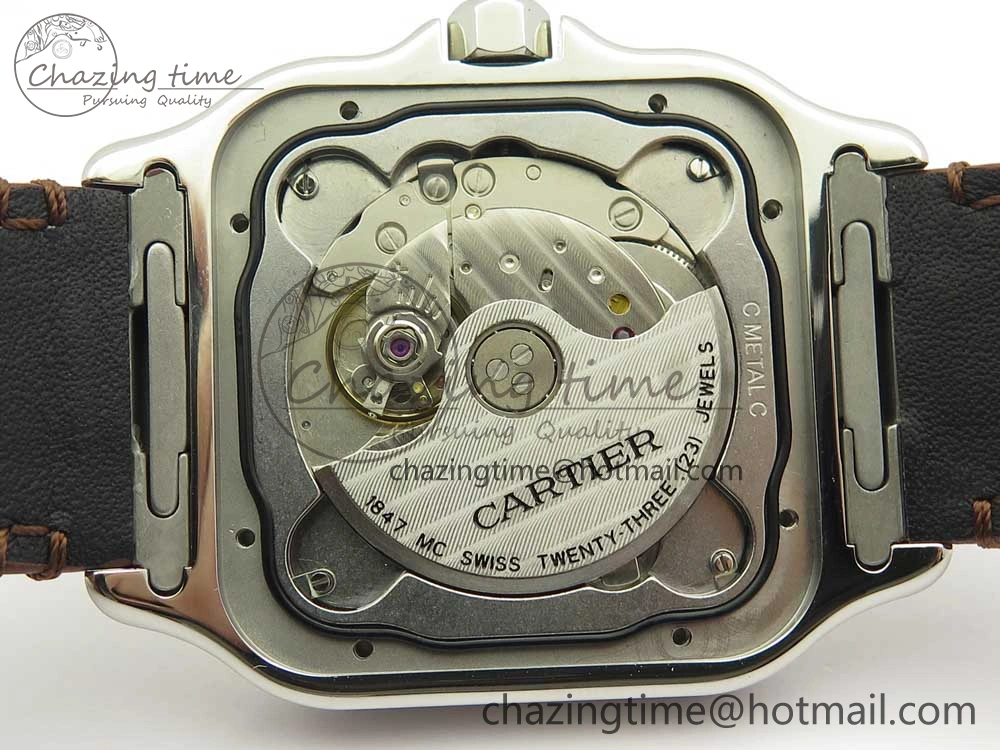 Durable Santos de Cartier 40mm 2018 V6F 1:1 Best Edition White Dial YG Bezel on Deep Brown Leather Strap MIYOTA 6143