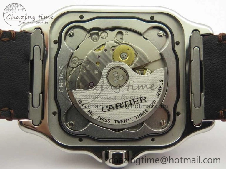 Durable Santos de Cartier 40mm 2018 V6F 1:1 Best Edition White Dial YG Bezel on Deep Brown Leather Strap MIYOTA 6143