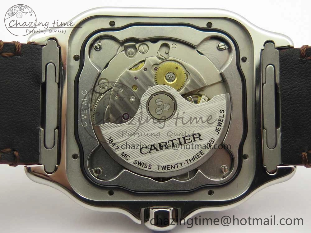 Durable Santos de Cartier 40mm 2018 V6F 1:1 Best Edition White Dial YG Bezel on Deep Brown Leather Strap MIYOTA 6143
