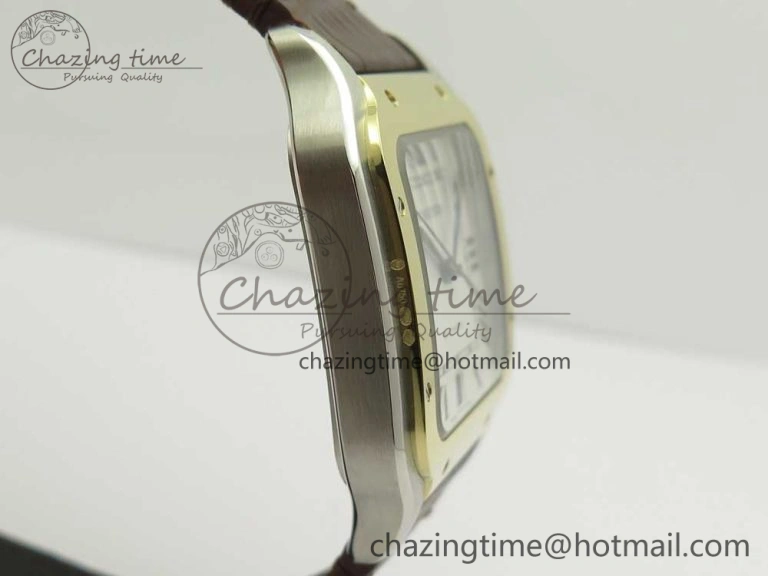 Durable Santos de Cartier 40mm 2018 V6F 1:1 Best Edition White Dial YG Bezel on Deep Brown Leather Strap MIYOTA 6143