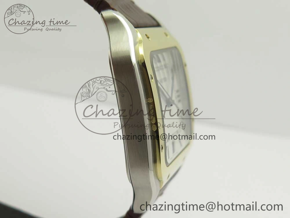 Durable Santos de Cartier 40mm 2018 V6F 1:1 Best Edition White Dial YG Bezel on Deep Brown Leather Strap MIYOTA 6143