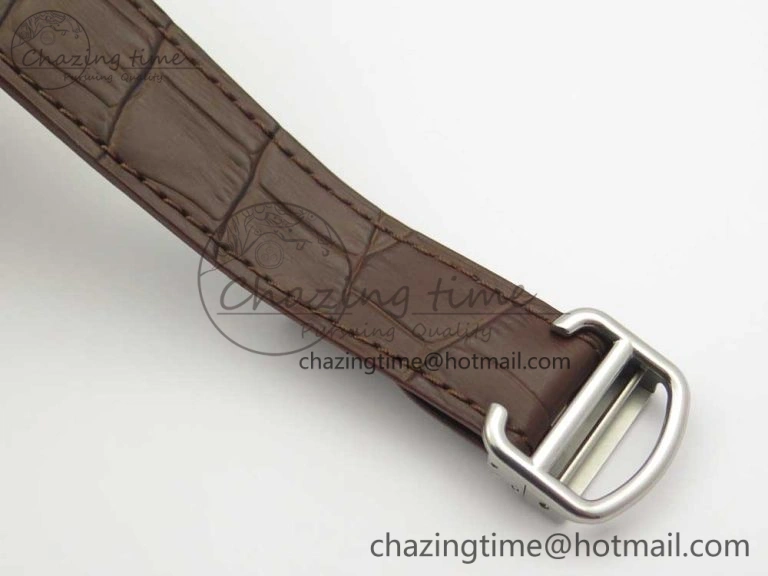 Durable Santos de Cartier 40mm 2018 V6F 1:1 Best Edition White Dial YG Bezel on Deep Brown Leather Strap MIYOTA 6143