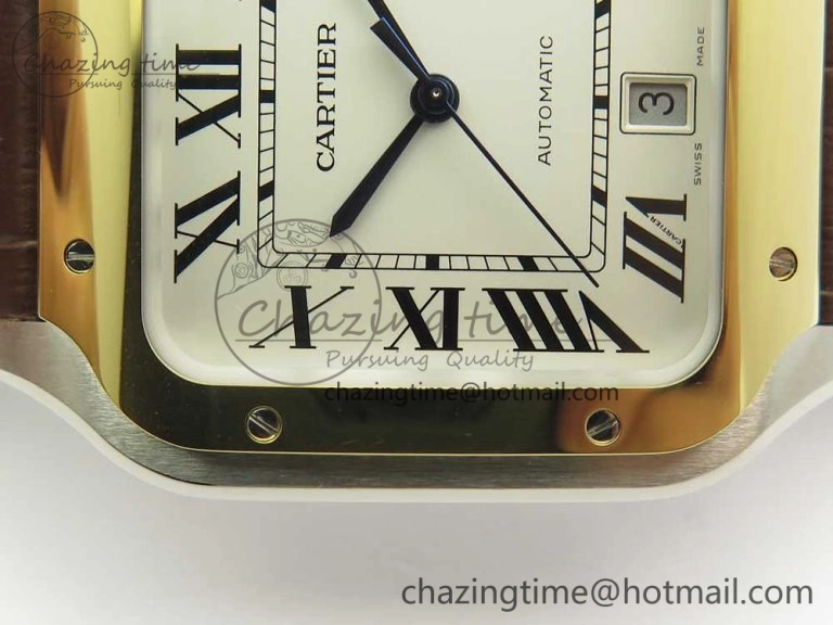 Durable Santos de Cartier 40mm 2018 V6F 1:1 Best Edition White Dial YG Bezel on Deep Brown Leather Strap MIYOTA 6143