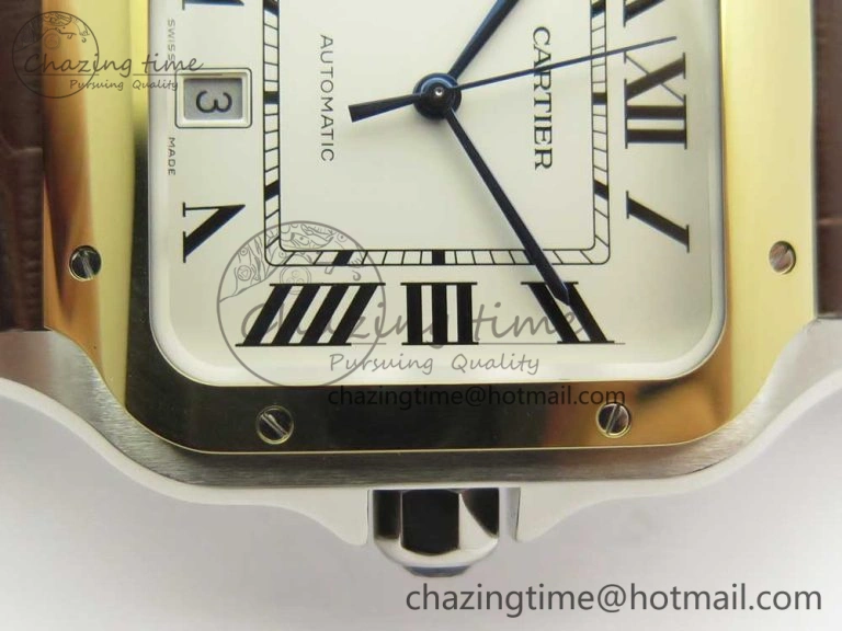 Durable Santos de Cartier 40mm 2018 V6F 1:1 Best Edition White Dial YG Bezel on Deep Brown Leather Strap MIYOTA 6143
