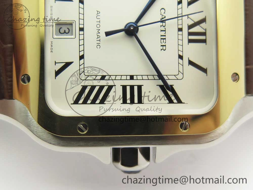 Durable Santos de Cartier 40mm 2018 V6F 1:1 Best Edition White Dial YG Bezel on Deep Brown Leather Strap MIYOTA 6143