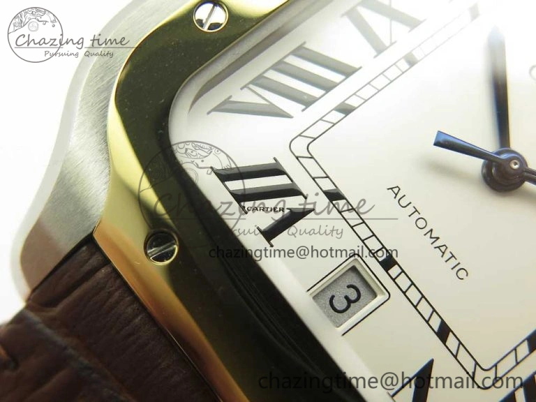 Durable Santos de Cartier 40mm 2018 V6F 1:1 Best Edition White Dial YG Bezel on Deep Brown Leather Strap MIYOTA 6143