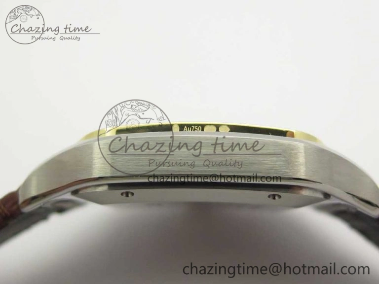 Durable Santos de Cartier 40mm 2018 V6F 1:1 Best Edition White Dial YG Bezel on Deep Brown Leather Strap MIYOTA 6143