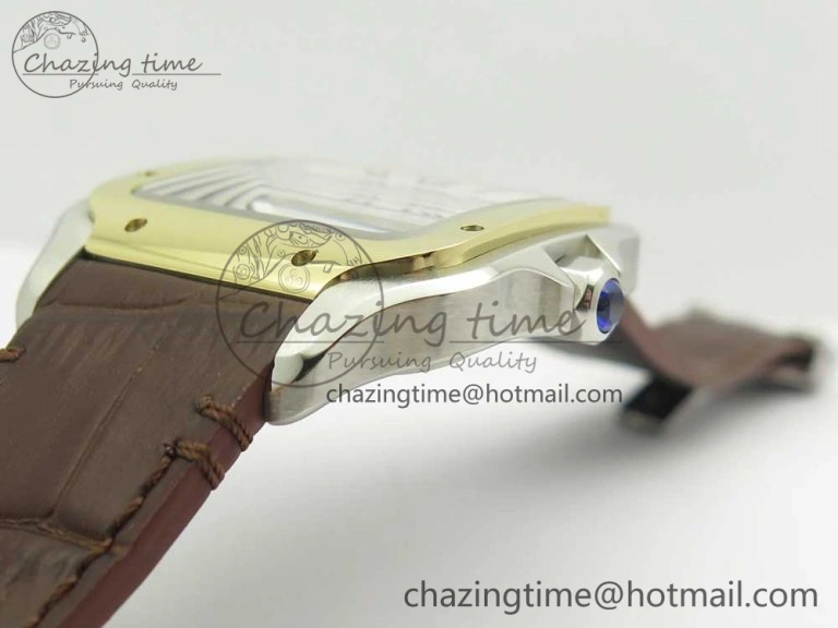 Durable Santos de Cartier 40mm 2018 V6F 1:1 Best Edition White Dial YG Bezel on Deep Brown Leather Strap MIYOTA 6143