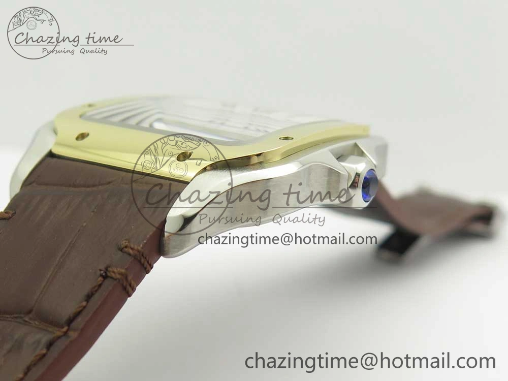 Durable Santos de Cartier 40mm 2018 V6F 1:1 Best Edition White Dial YG Bezel on Deep Brown Leather Strap MIYOTA 6143