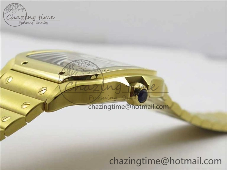 Sleek Santos de Cartier 40mm 2018 YG RXW 1:1 Best Edition White Dial on SmartLinks Bracelet MIYOTA 6099