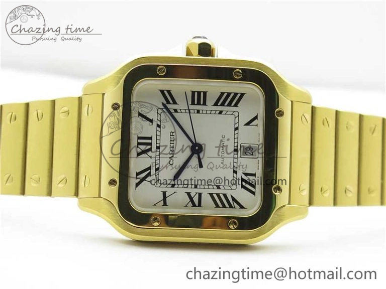 Sleek Santos de Cartier 40mm 2018 YG RXW 1:1 Best Edition White Dial on SmartLinks Bracelet MIYOTA 6099