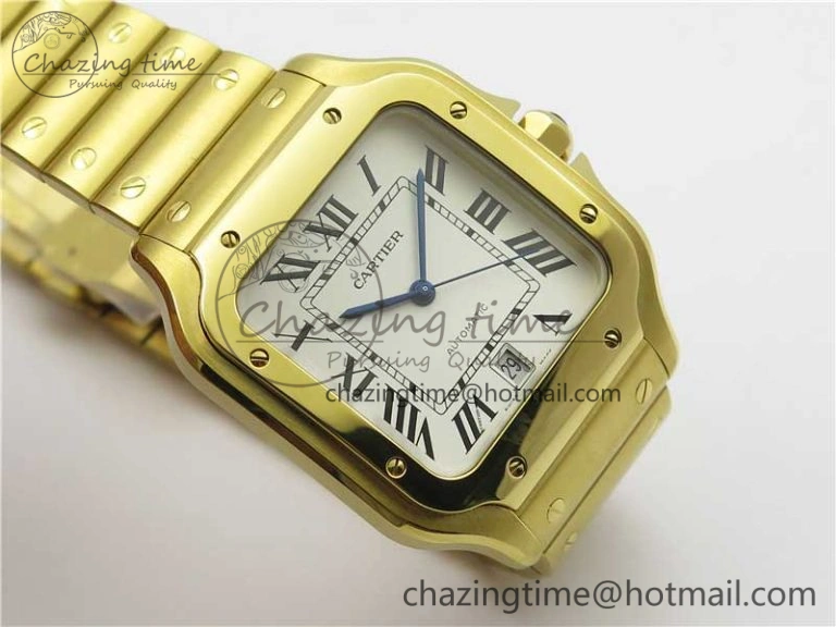 Sleek Santos de Cartier 40mm 2018 YG RXW 1:1 Best Edition White Dial on SmartLinks Bracelet MIYOTA 6099