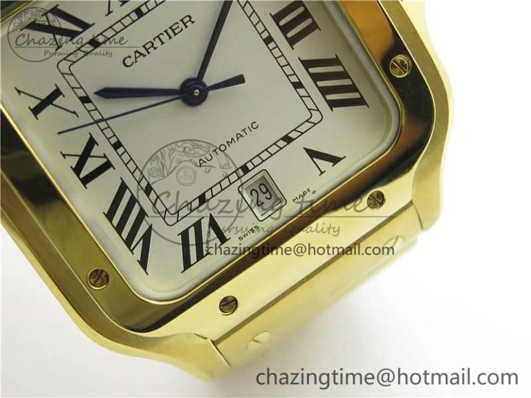Sleek Santos de Cartier 40mm 2018 YG RXW 1:1 Best Edition White Dial on SmartLinks Bracelet MIYOTA 6099