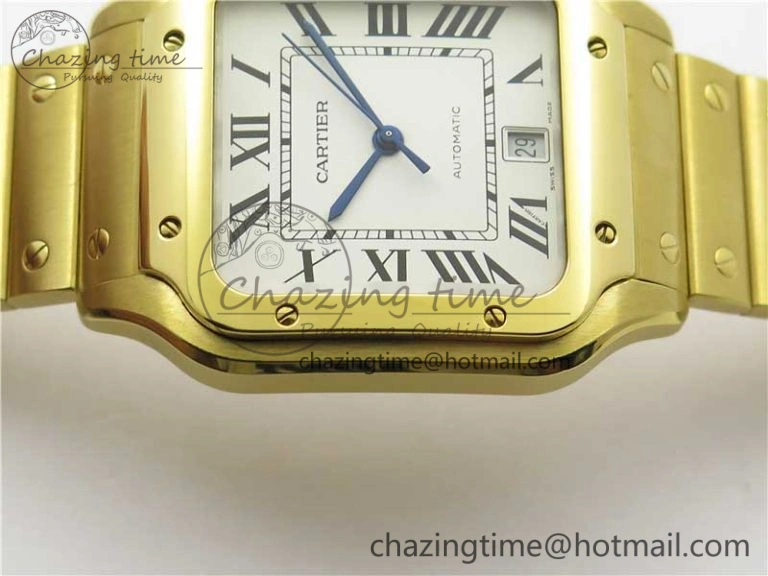 Sleek Santos de Cartier 40mm 2018 YG RXW 1:1 Best Edition White Dial on SmartLinks Bracelet MIYOTA 6099