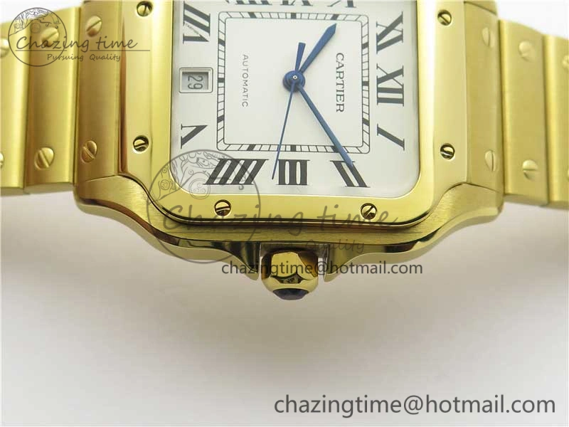 Sleek Santos de Cartier 40mm 2018 YG RXW 1:1 Best Edition White Dial on SmartLinks Bracelet MIYOTA 6099