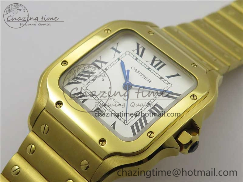 Sleek Santos de Cartier 40mm 2018 YG RXW 1:1 Best Edition White Dial on SmartLinks Bracelet MIYOTA 6099