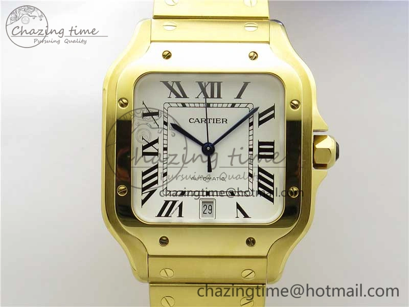 Sleek Santos de Cartier 40mm 2018 YG RXW 1:1 Best Edition White Dial on SmartLinks Bracelet MIYOTA 6099