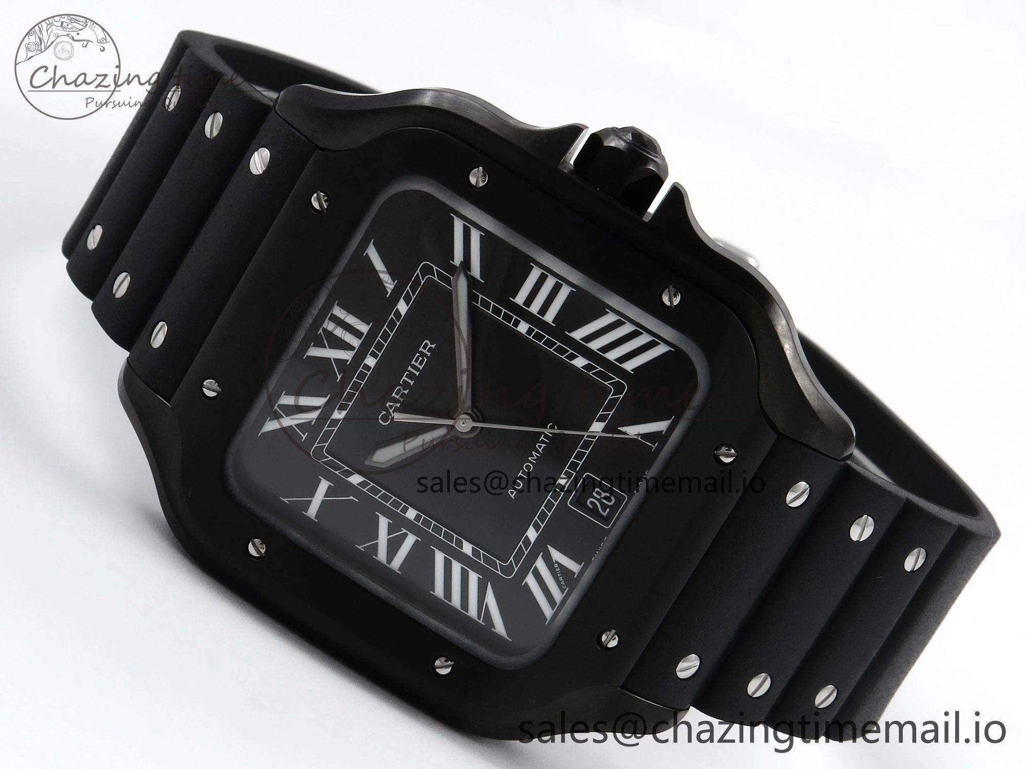 Bright Santos de Cartier 40mm BVF 1:1 Best Edition Black Dial on Black Rubber Strap MIYOTA 5866
