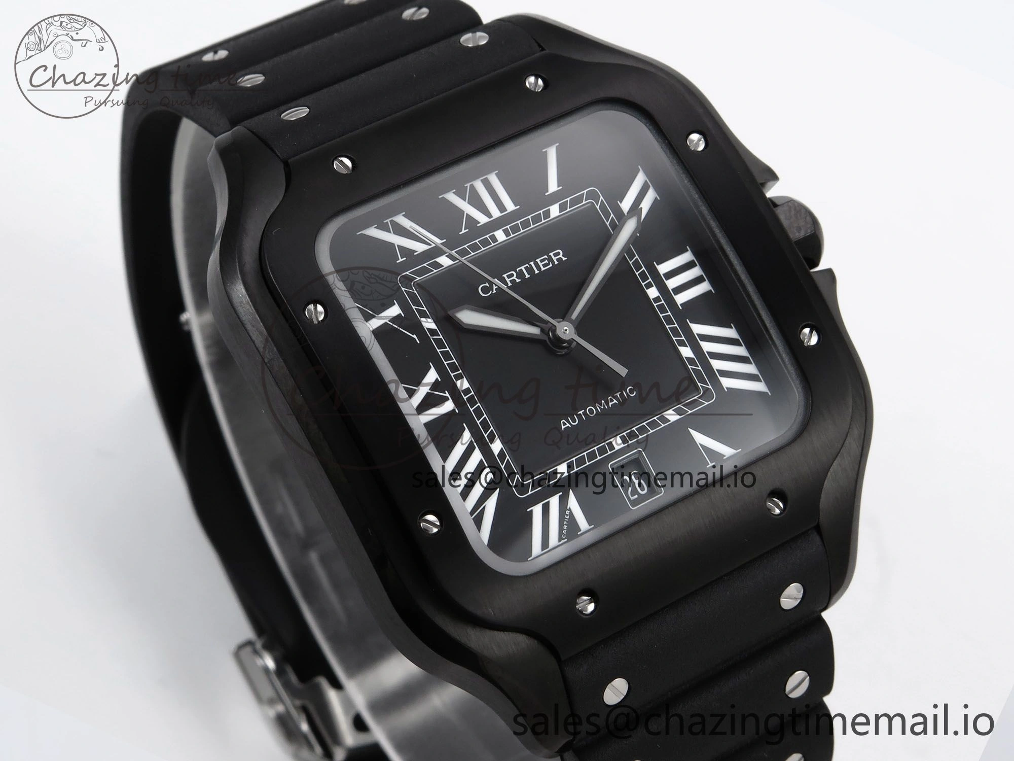 Bright Santos de Cartier 40mm BVF 1:1 Best Edition Black Dial on Black Rubber Strap MIYOTA 5866