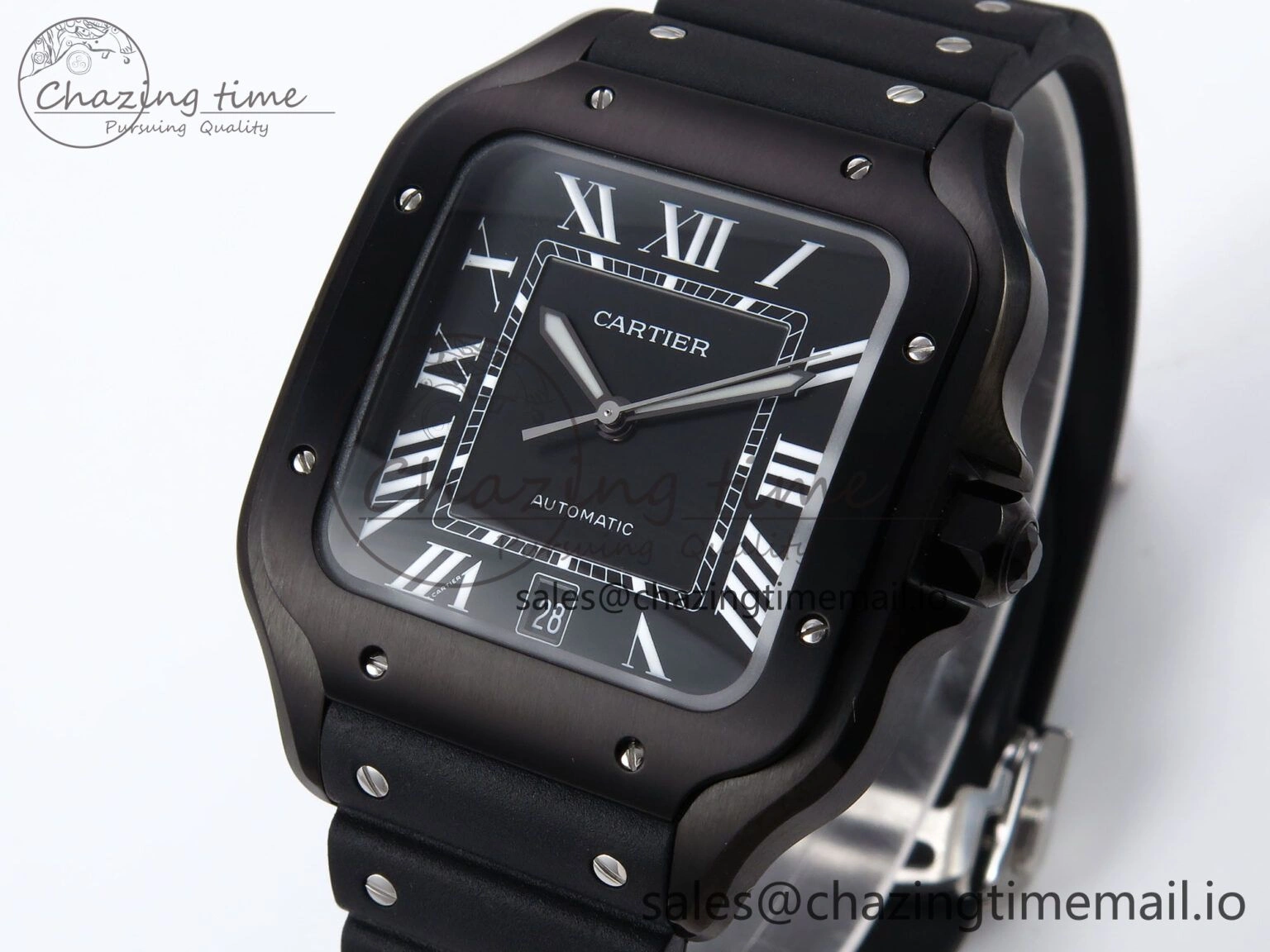 Bright Santos de Cartier 40mm BVF 1:1 Best Edition Black Dial on Black Rubber Strap MIYOTA 5866
