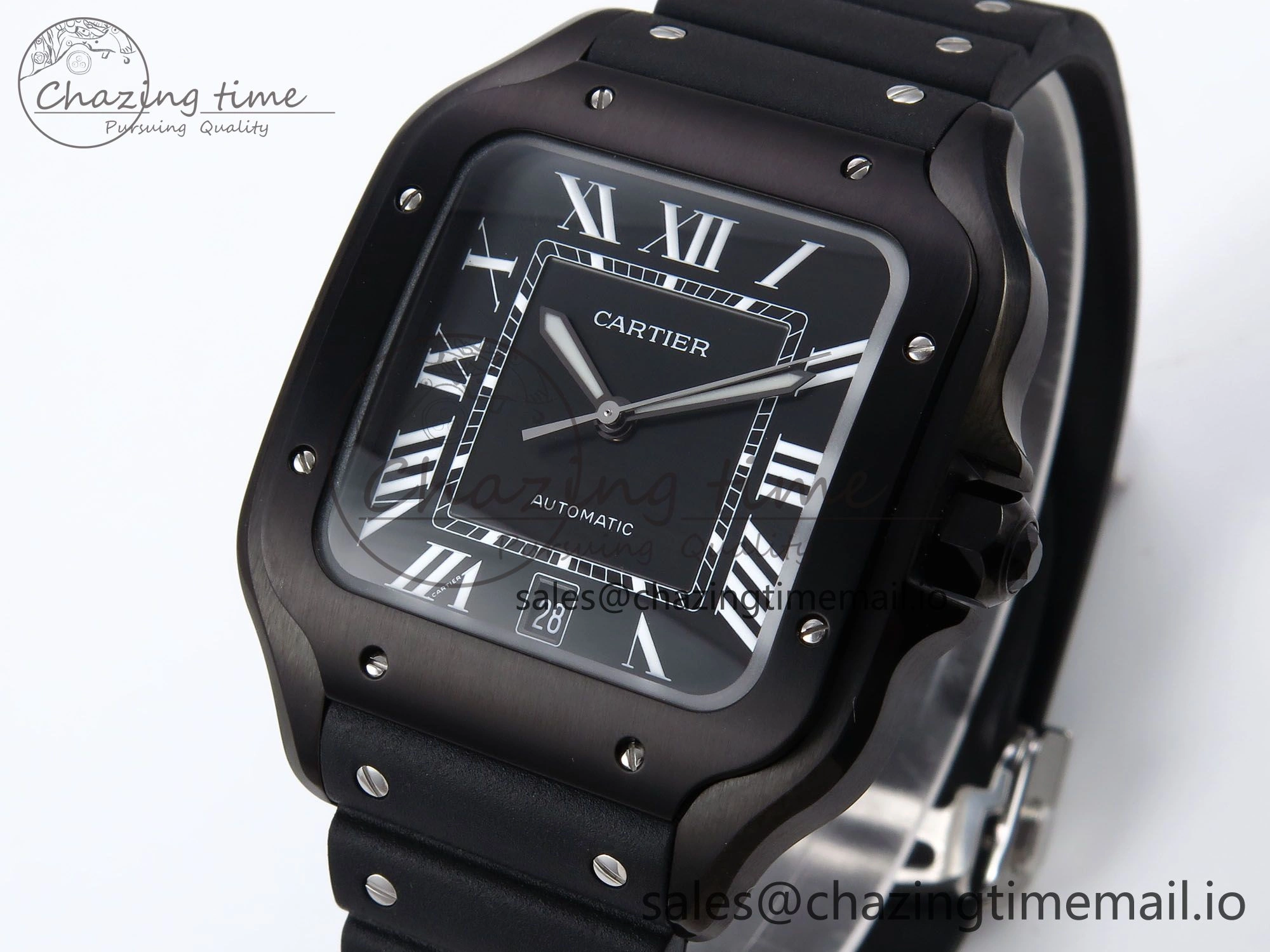 Bright Santos de Cartier 40mm BVF 1:1 Best Edition Black Dial on Black Rubber Strap MIYOTA 5866