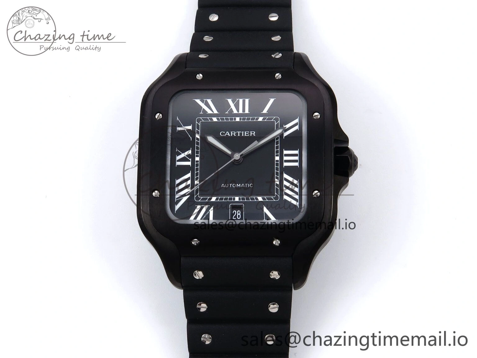 Bright Santos de Cartier 40mm BVF 1:1 Best Edition Black Dial on Black Rubber Strap MIYOTA 5866