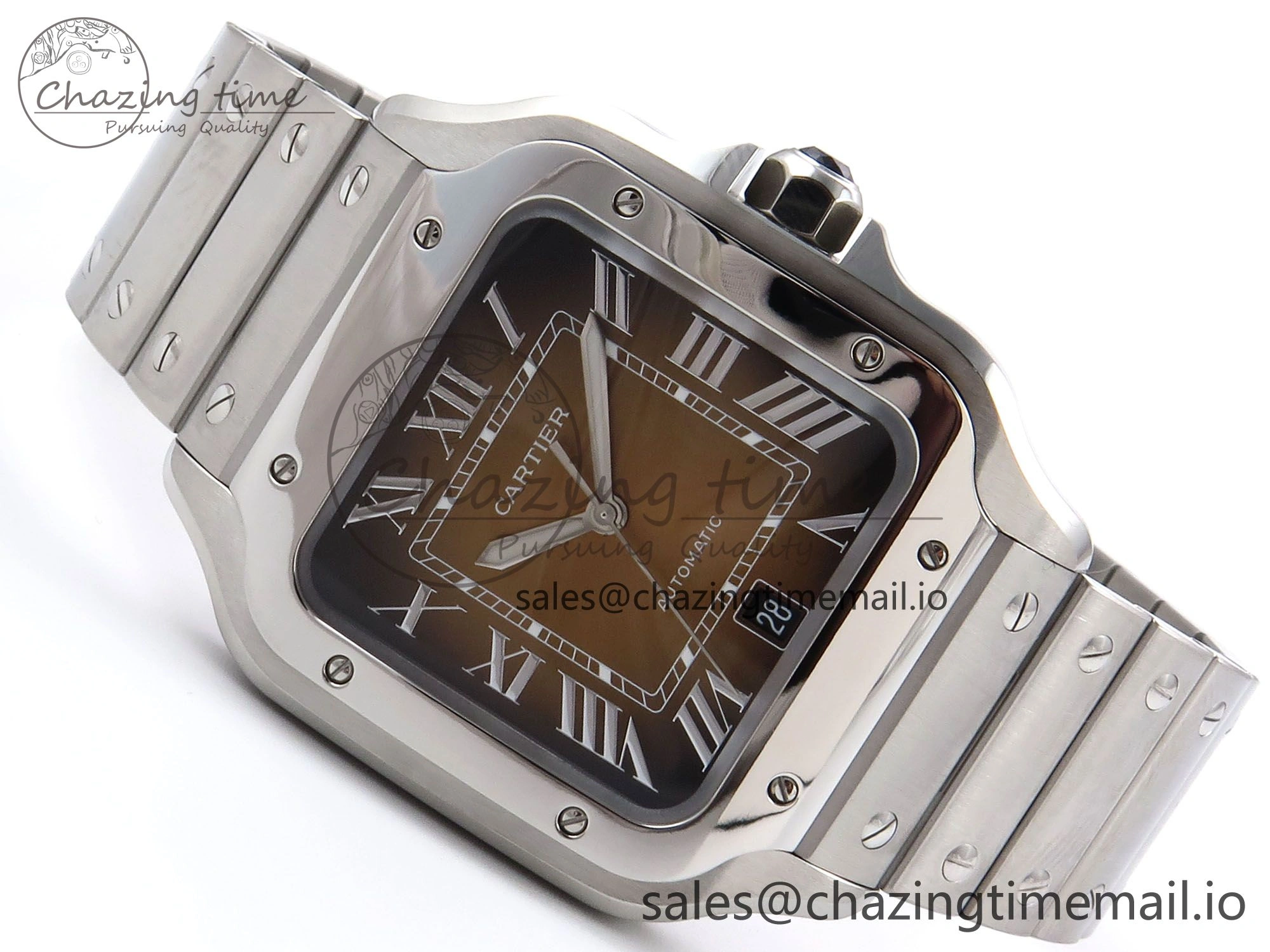 HighQuality Santos de Cartier 40mm BVF 1:1 Best Edition Brown Dial on SS SmartLinks Bracelet MIYOTA 5869
