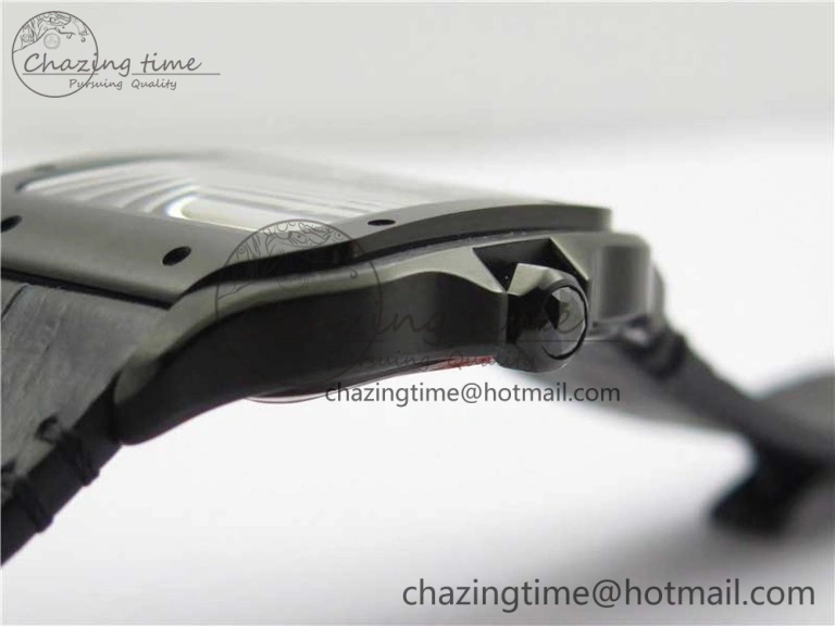 Snug Santos de Cartier 40mm DLC V6F 1:1 Best Edition Black Dial on Black Leather Strap MIYOTA 6097