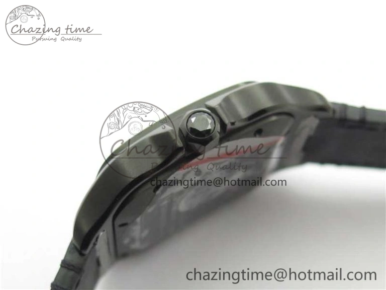 Snug Santos de Cartier 40mm DLC V6F 1:1 Best Edition Black Dial on Black Leather Strap MIYOTA 6097