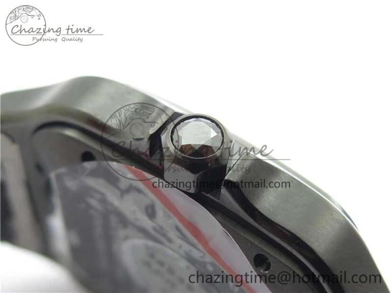 Snug Santos de Cartier 40mm DLC V6F 1:1 Best Edition Black Dial on Black Leather Strap MIYOTA 6097