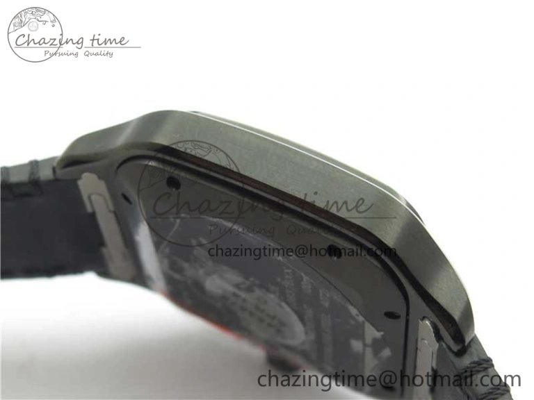 Snug Santos de Cartier 40mm DLC V6F 1:1 Best Edition Black Dial on Black Leather Strap MIYOTA 6097
