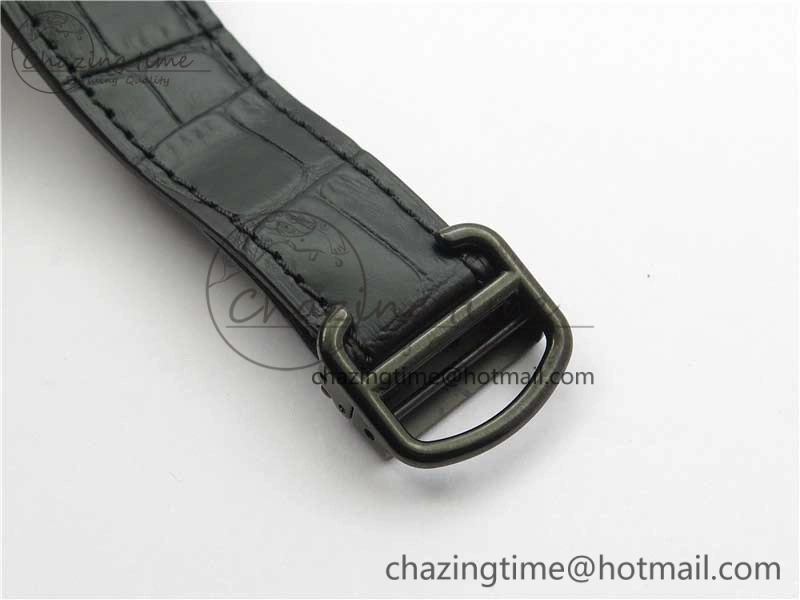 Snug Santos de Cartier 40mm DLC V6F 1:1 Best Edition Black Dial on Black Leather Strap MIYOTA 6097
