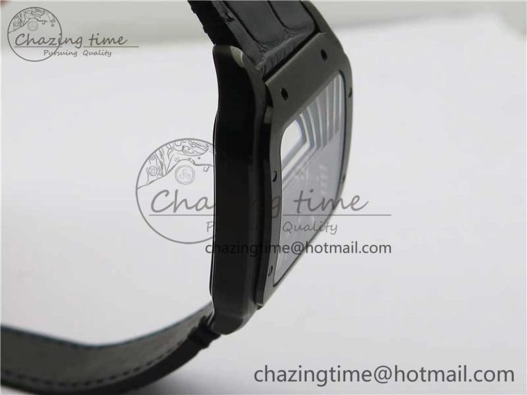 Snug Santos de Cartier 40mm DLC V6F 1:1 Best Edition Black Dial on Black Leather Strap MIYOTA 6097