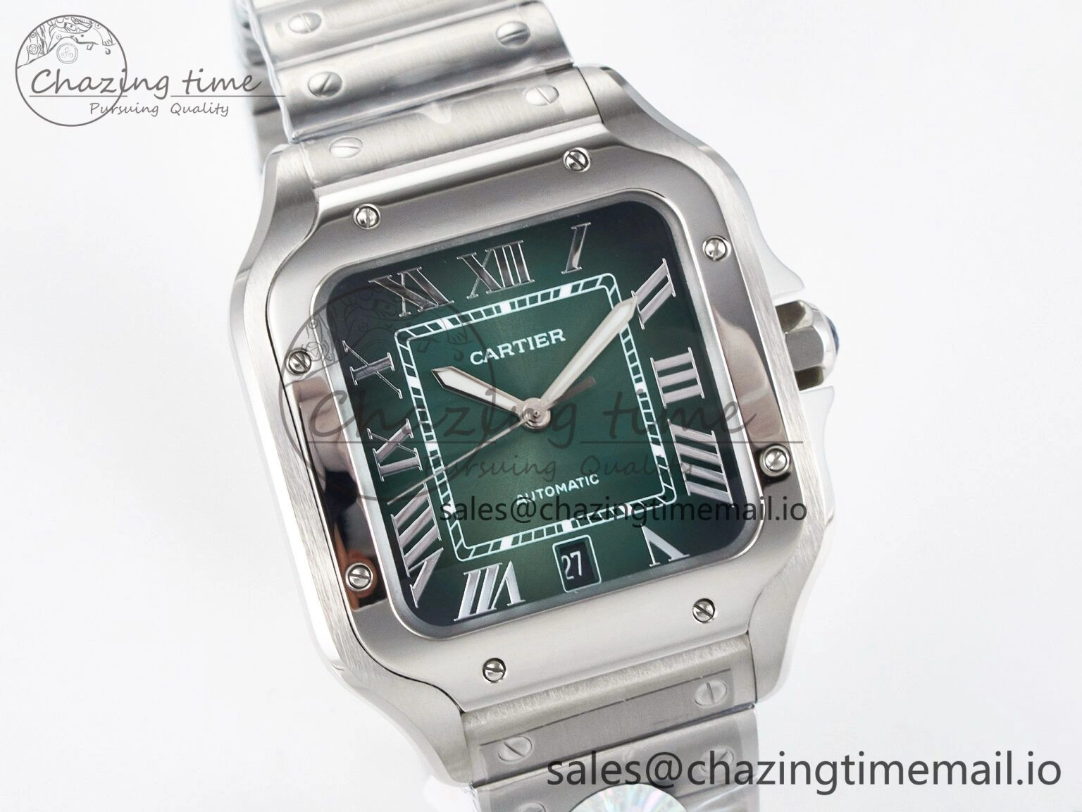 Minimalist Santos de Cartier 40mm J12F 1:1 Best Edition Green Dial on SS SmartLinks Bracelet MIYOTA 5843