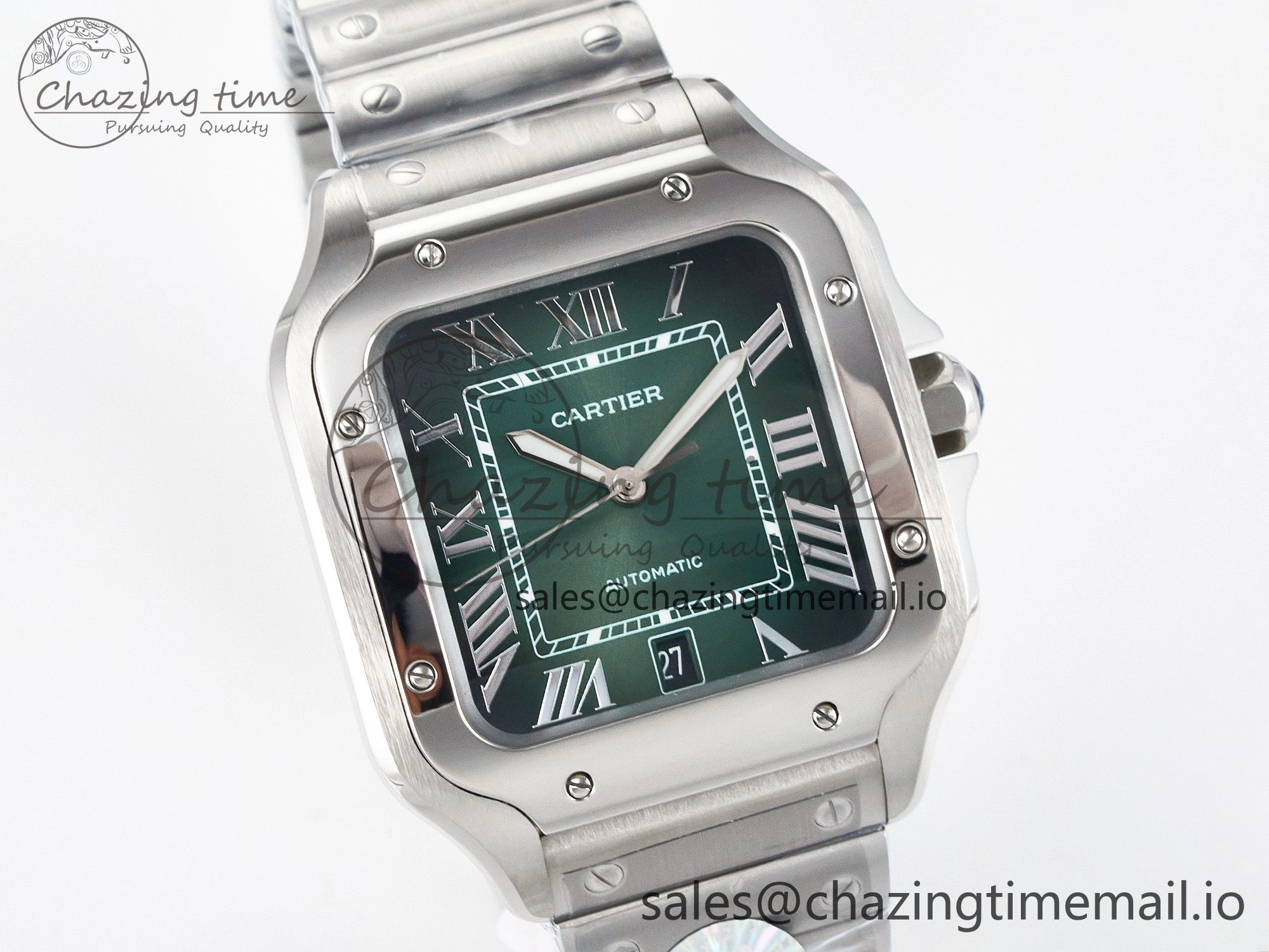 Minimalist Santos de Cartier 40mm J12F 1:1 Best Edition Green Dial on SS SmartLinks Bracelet MIYOTA 5843