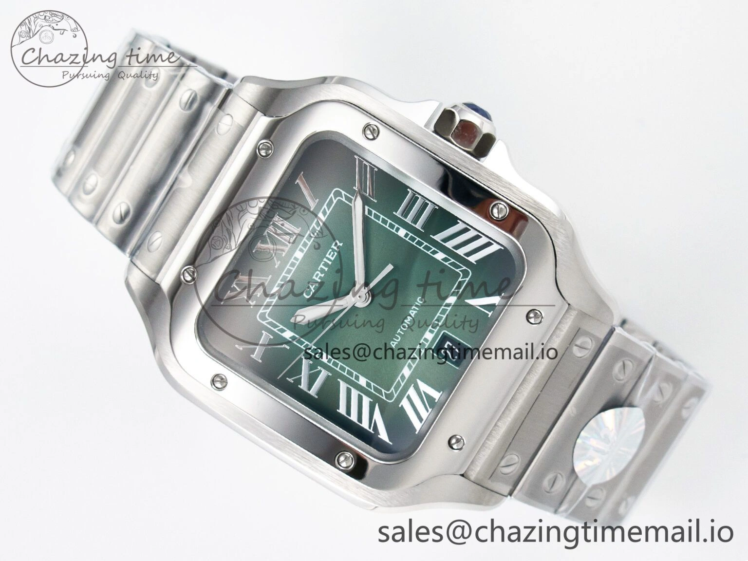 Minimalist Santos de Cartier 40mm J12F 1:1 Best Edition Green Dial on SS SmartLinks Bracelet MIYOTA 5843