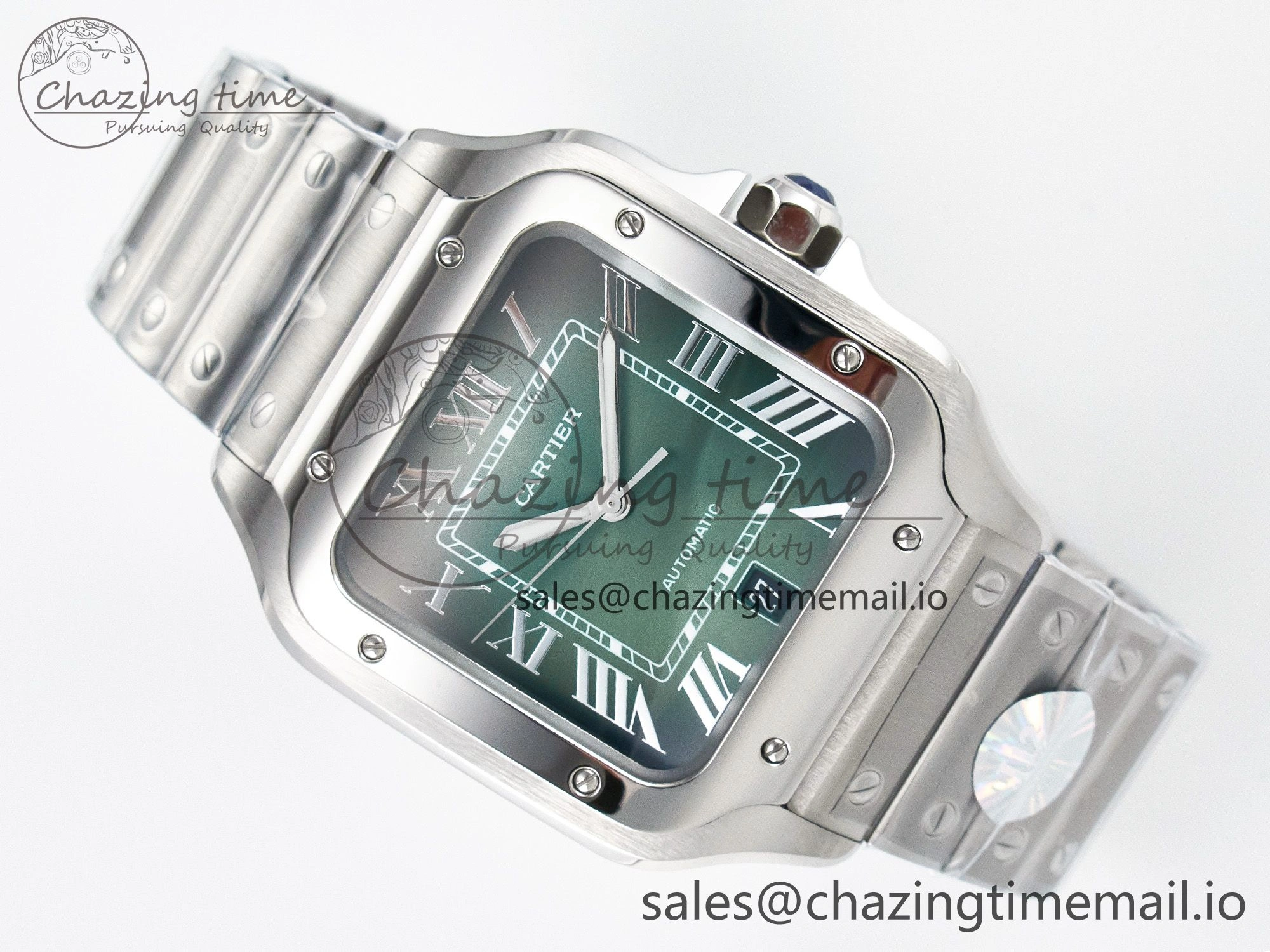 Minimalist Santos de Cartier 40mm J12F 1:1 Best Edition Green Dial on SS SmartLinks Bracelet MIYOTA 5843
