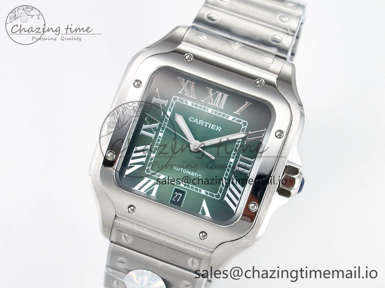 Minimalist Santos de Cartier 40mm J12F 1:1 Best Edition Green Dial on SS SmartLinks Bracelet MIYOTA 5843