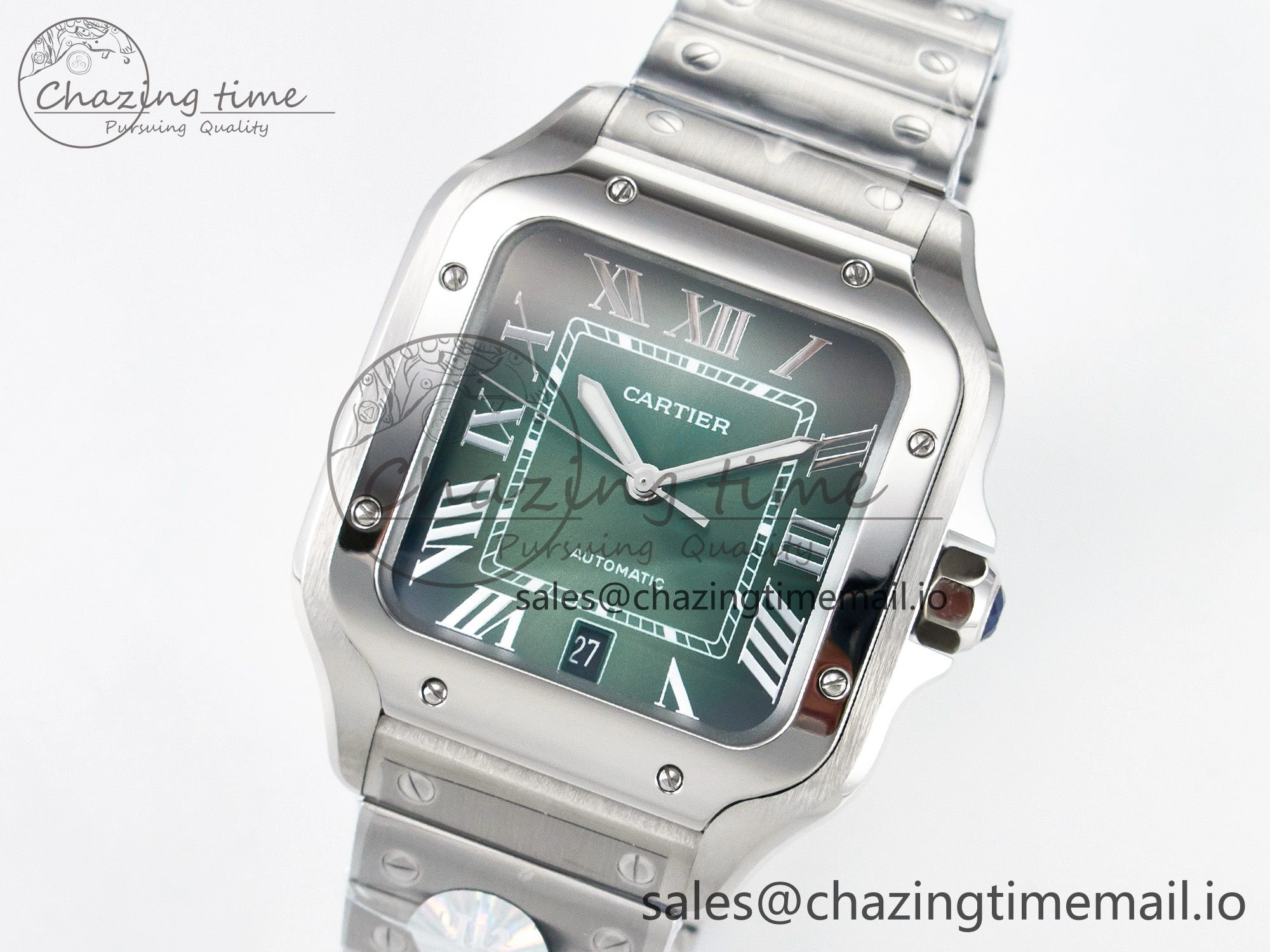 Minimalist Santos de Cartier 40mm J12F 1:1 Best Edition Green Dial on SS SmartLinks Bracelet MIYOTA 5843