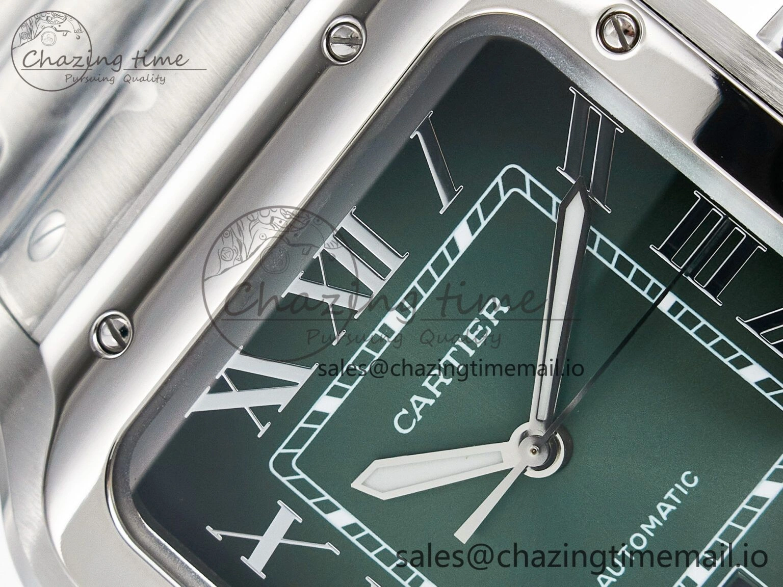 Minimalist Santos de Cartier 40mm J12F 1:1 Best Edition Green Dial on SS SmartLinks Bracelet MIYOTA 5843