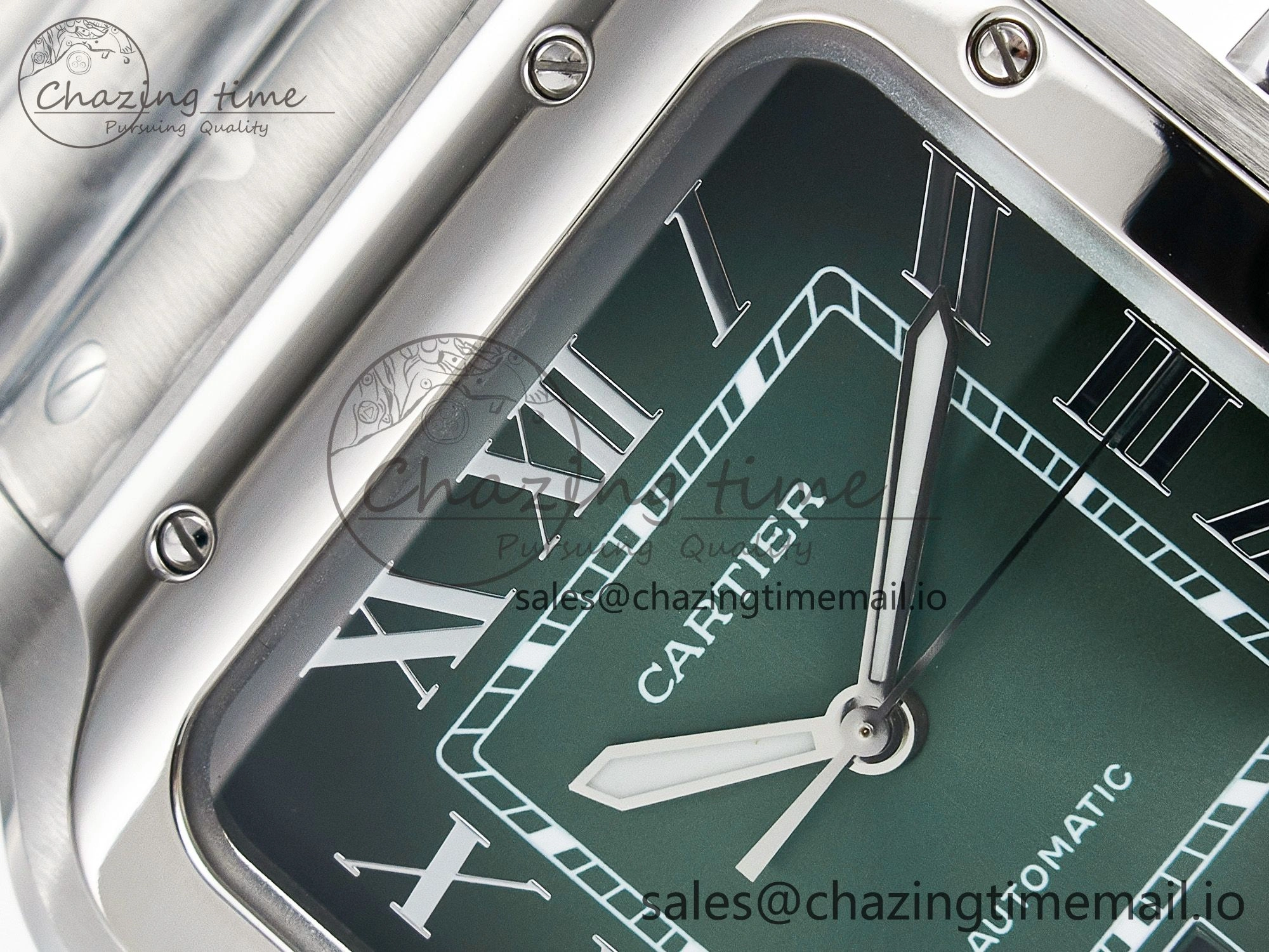 Minimalist Santos de Cartier 40mm J12F 1:1 Best Edition Green Dial on SS SmartLinks Bracelet MIYOTA 5843