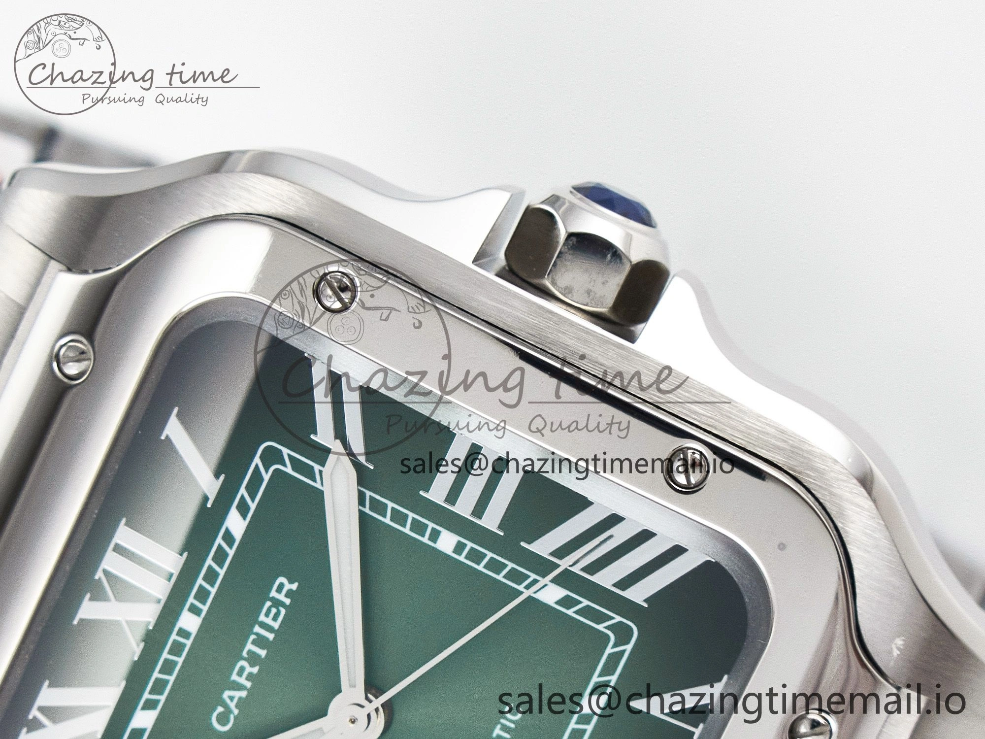 Minimalist Santos de Cartier 40mm J12F 1:1 Best Edition Green Dial on SS SmartLinks Bracelet MIYOTA 5843