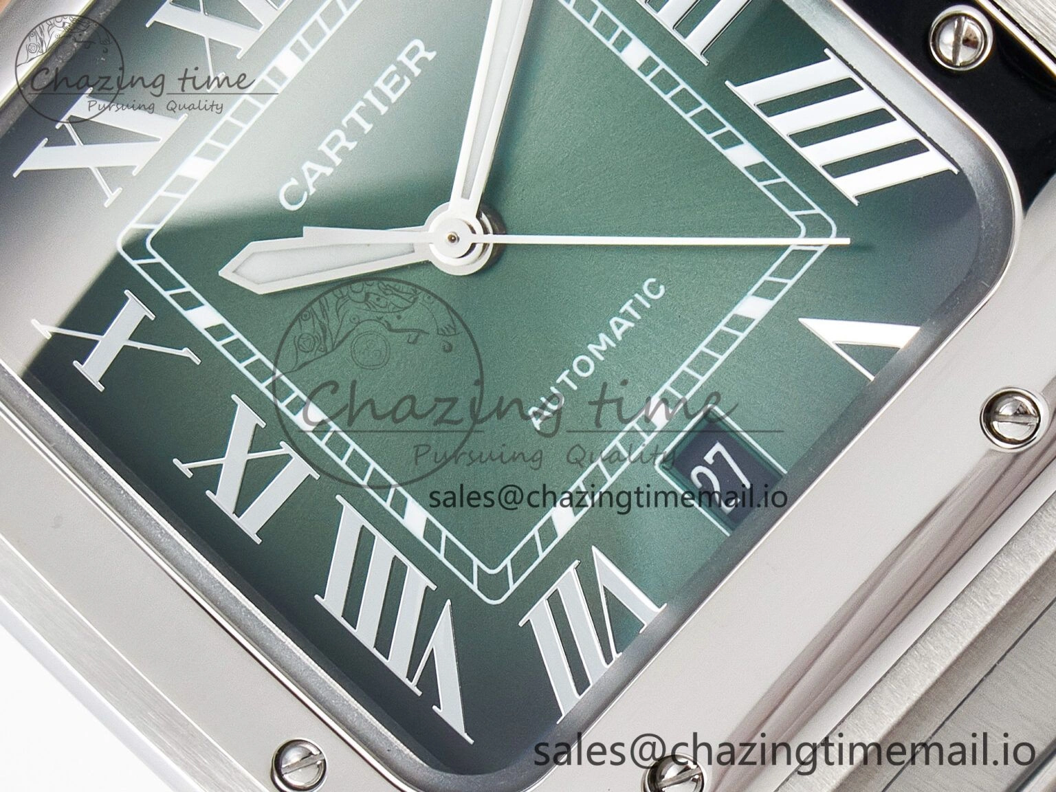 Minimalist Santos de Cartier 40mm J12F 1:1 Best Edition Green Dial on SS SmartLinks Bracelet MIYOTA 5843