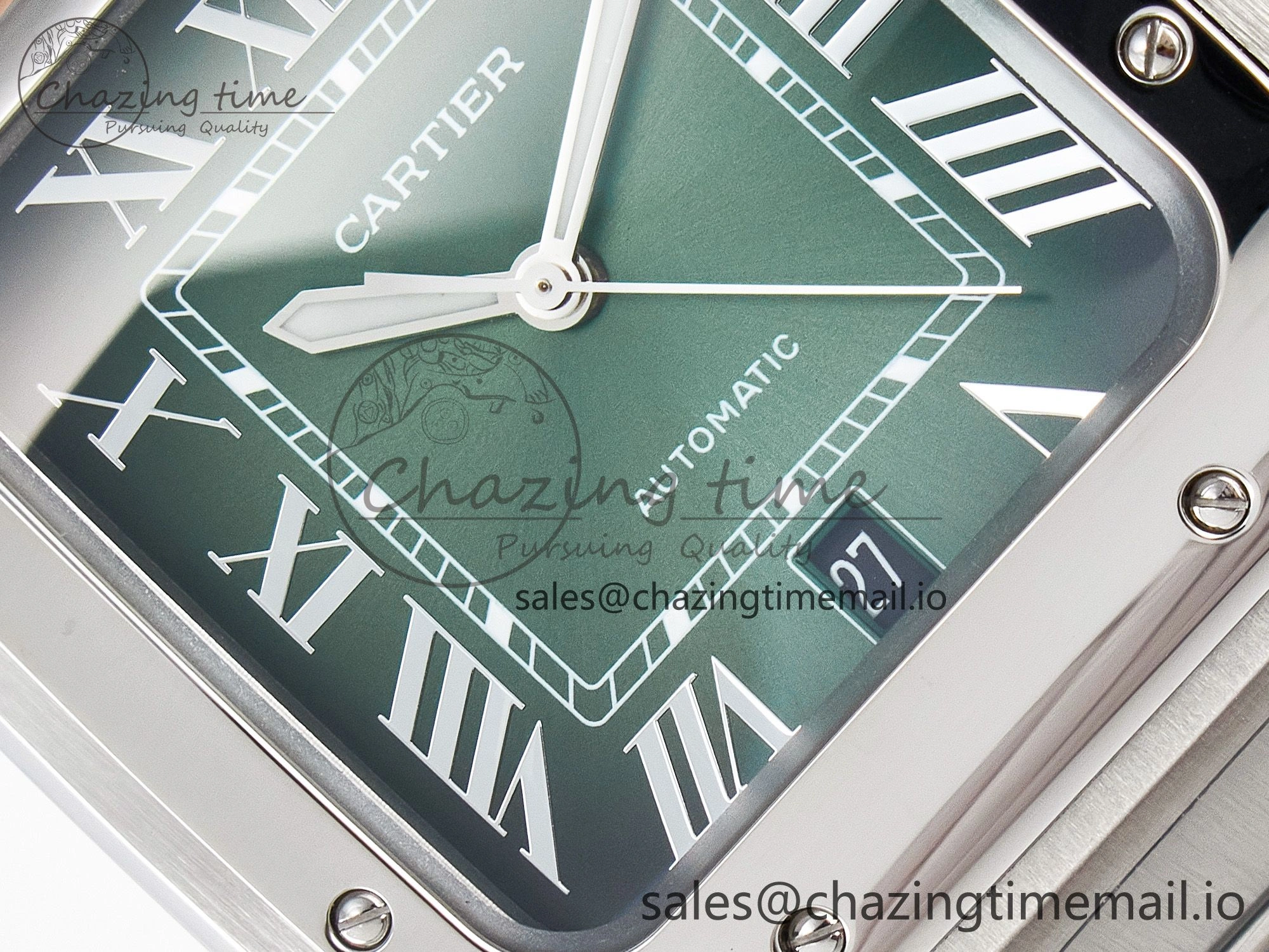 Minimalist Santos de Cartier 40mm J12F 1:1 Best Edition Green Dial on SS SmartLinks Bracelet MIYOTA 5843