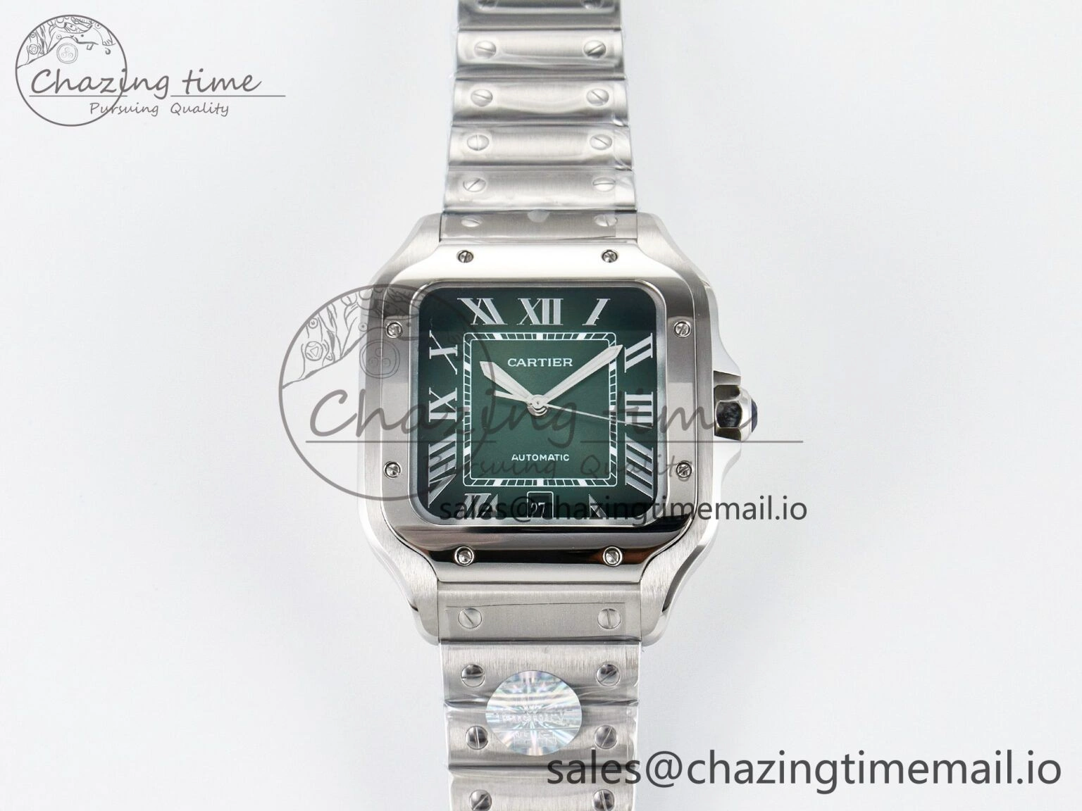 Minimalist Santos de Cartier 40mm J12F 1:1 Best Edition Green Dial on SS SmartLinks Bracelet MIYOTA 5843